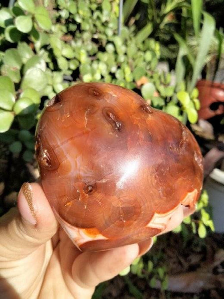 Carnelian Jasper Heart with druzy caveand pools