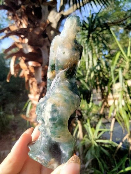 Moss Agate Mermaid crystal carving