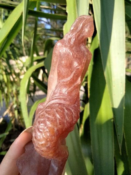 Strawberry Quartz Mermaid crystal carving