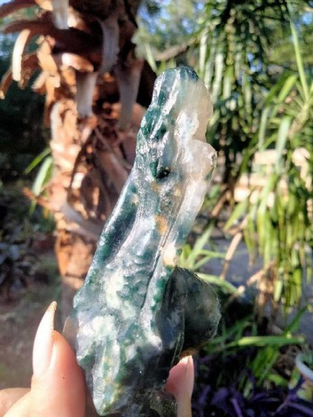 Moss Agate Mermaid crystal carving