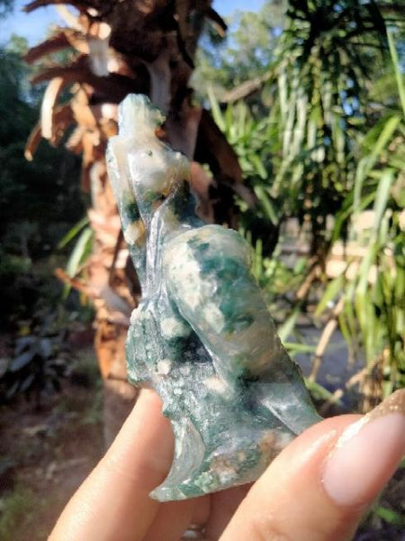 Moss Agate Mermaid crystal carving