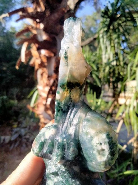 Moss Agate Mermaid crystal carving