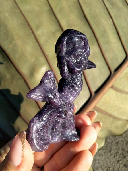 Lepidolite Mermaid Crystal Carving