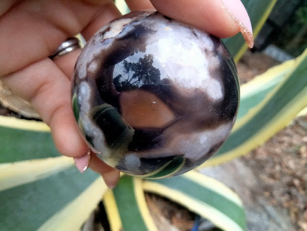 Black laced flower agate Sphere J