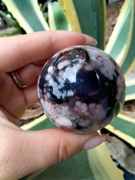 Black laced flower agate Sphere J