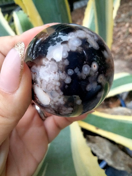 Black laced flower agate Sphere J