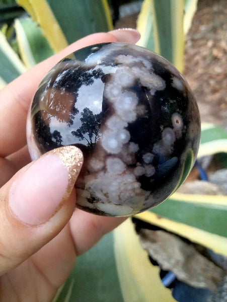 Black laced flower agate Sphere J