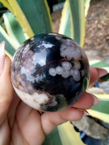 Black laced flower agate Sphere J