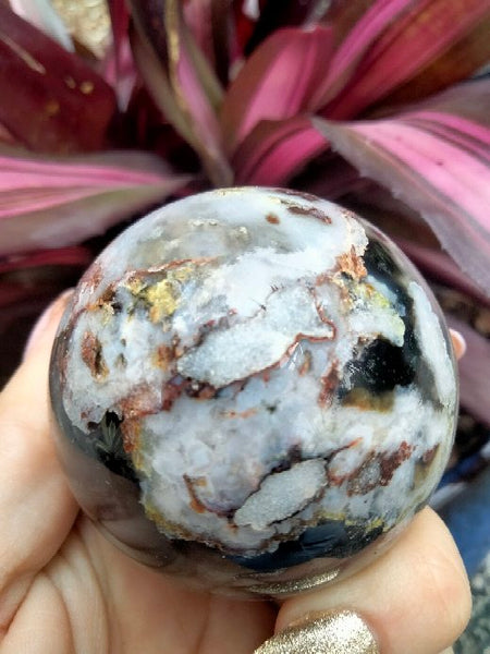 Black laced flower agate Sphere D