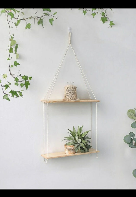 Double Shelf for earth tone office/ plant holder tropical decor