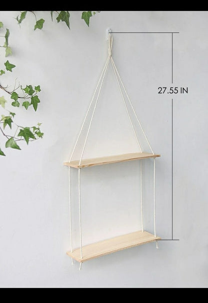 Double Shelf for earth tone office/ plant holder tropical decor