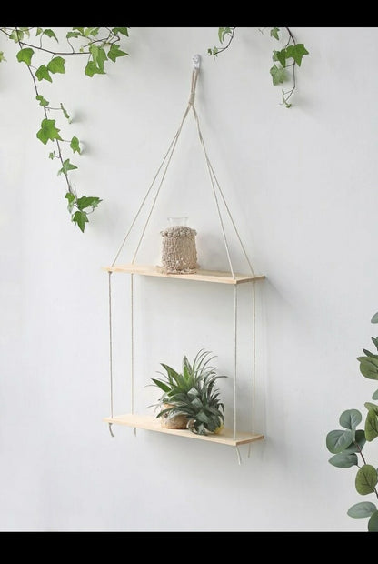 Double Shelf for earth tone office/ plant holder tropical decor