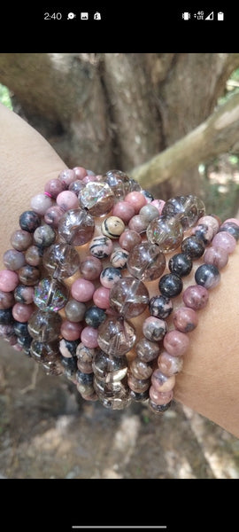 Rhodonite &Smokey Quartz Crystal Bracelet