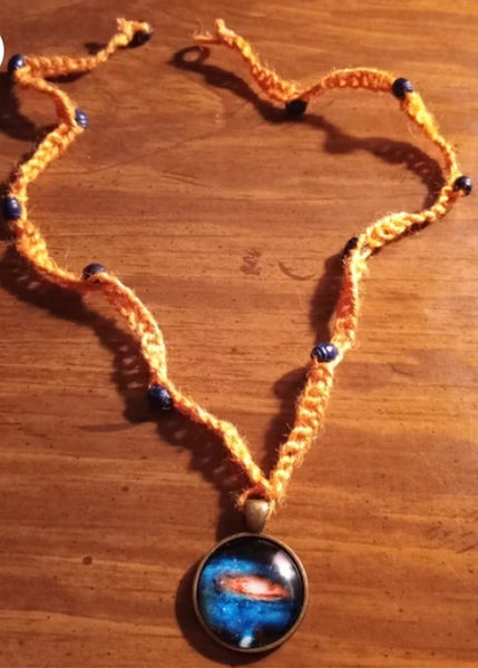 Orange yarn/Hemp Galaxy Necklace @Peacemade