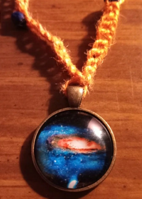 Orange yarn/Hemp Galaxy Necklace @Peacemade