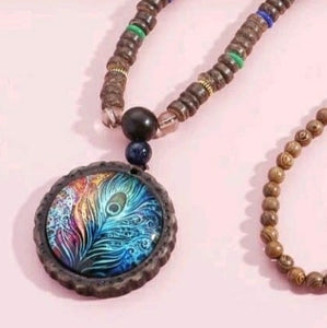 Beaded Necklace  Peacock pendant by Peacemade