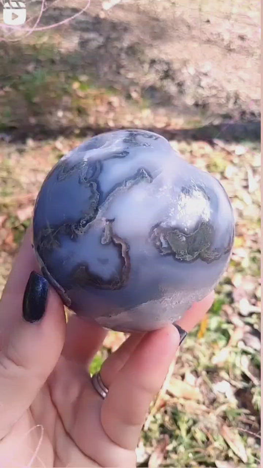 Moss Agate Sphere with Chalcedony portal druzy