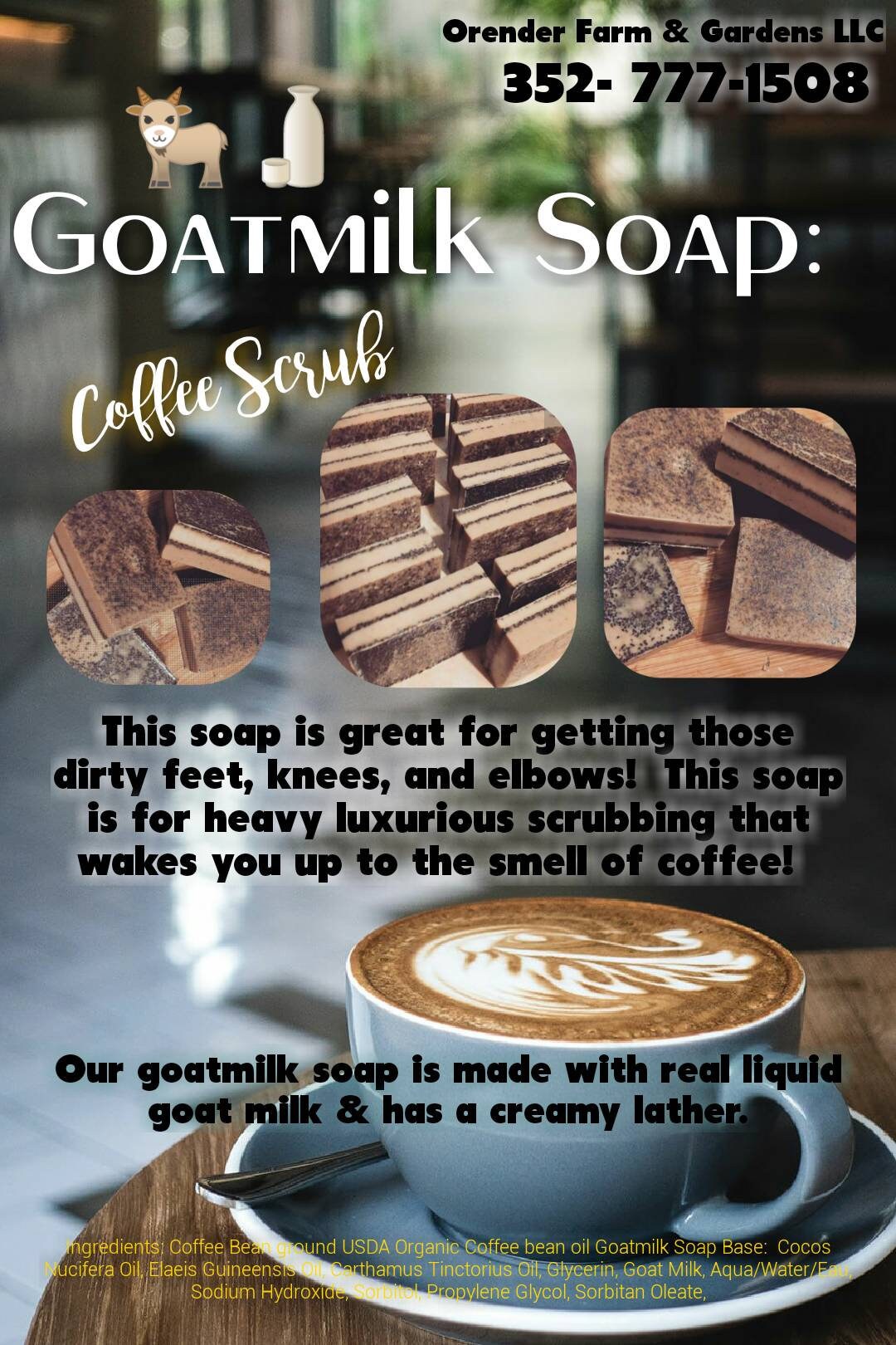 GoatMilk Soap Bars: 3 Coffee Scrubb Bars