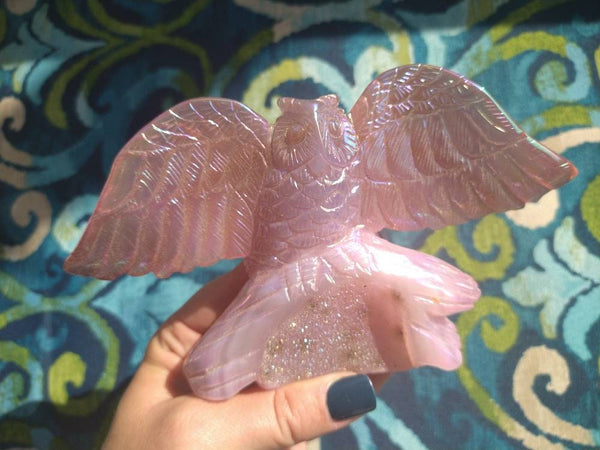 Aura Rose Quartz Owl